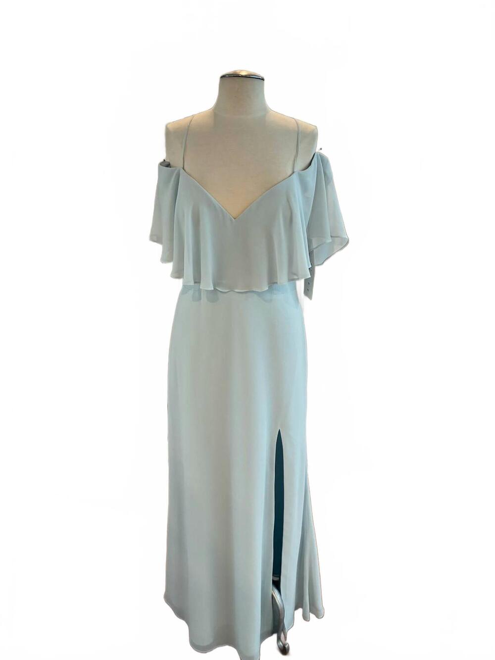 NEW BILL LEVKOFF women's chiffon off shoulder evening dress in pale blue